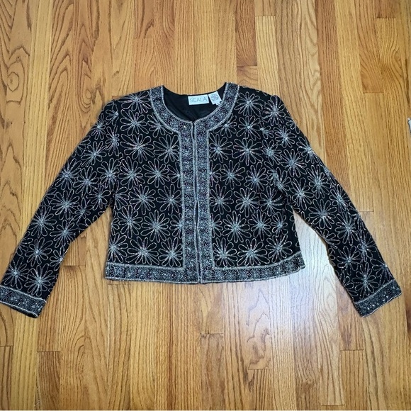 SCALA Embroidered Silk Formal Evening Jacket Silver Floral Beading - Picture 16 of 16